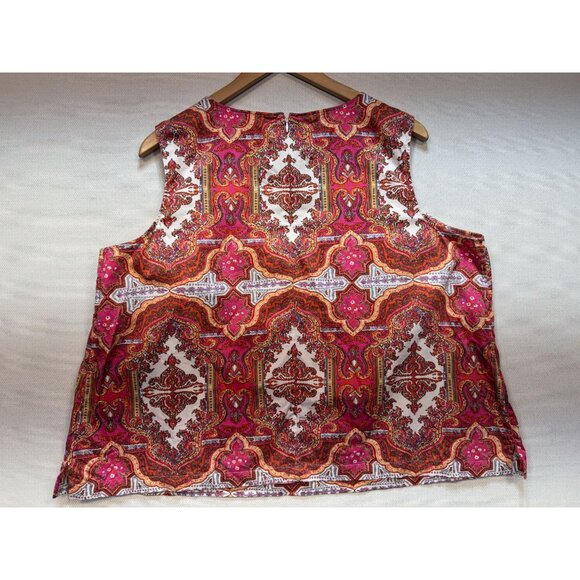 Talbots Woman Petites Paisley Boho Tank  Top Size 20WP Orange Back Zip Retro - Picture 8 of 10